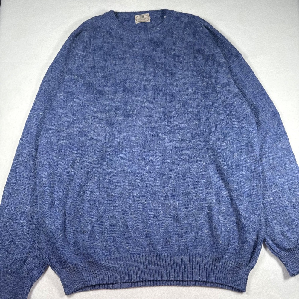 Vintage Pronto Uomo Firenze Mens XL Blue Cotton Linen Crew Neck Sweater Italy